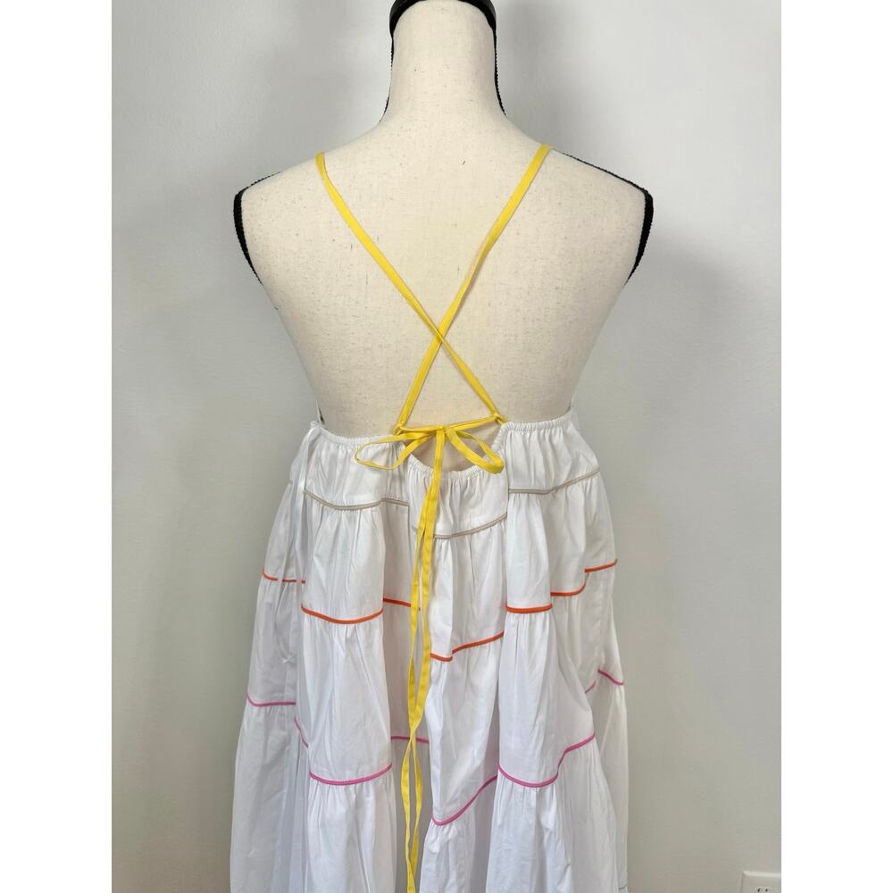 Staud NWT Cleo Tiered Poplin Midi Dress XL Rainbow Trim Cotton - Picture 9 of 16
